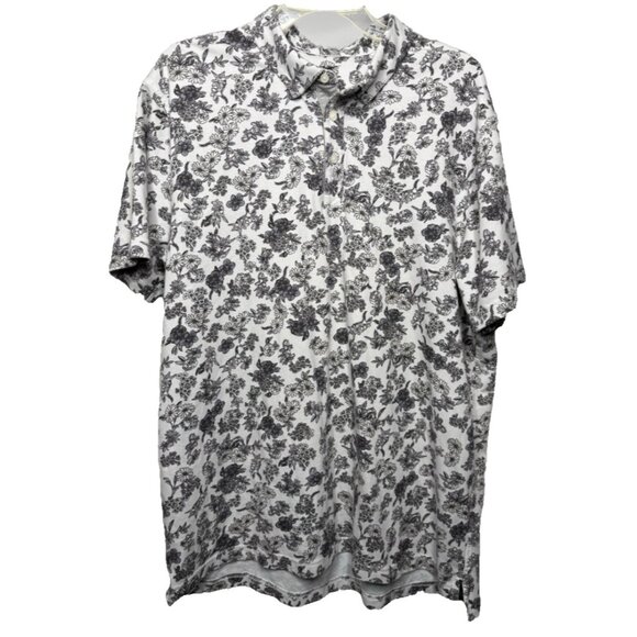 RARE‎ PATTERN Nike Polo Shirt Mens XL Floral Print White Black Short Sleeve - Picture 1 of 8